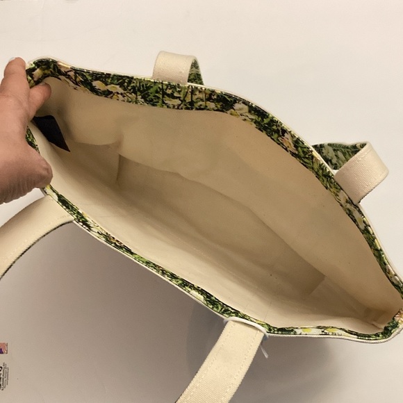 Baggu Floral Canvas Tote Bag Cream and Green NEW Daisy grass - Picture 2 of 11